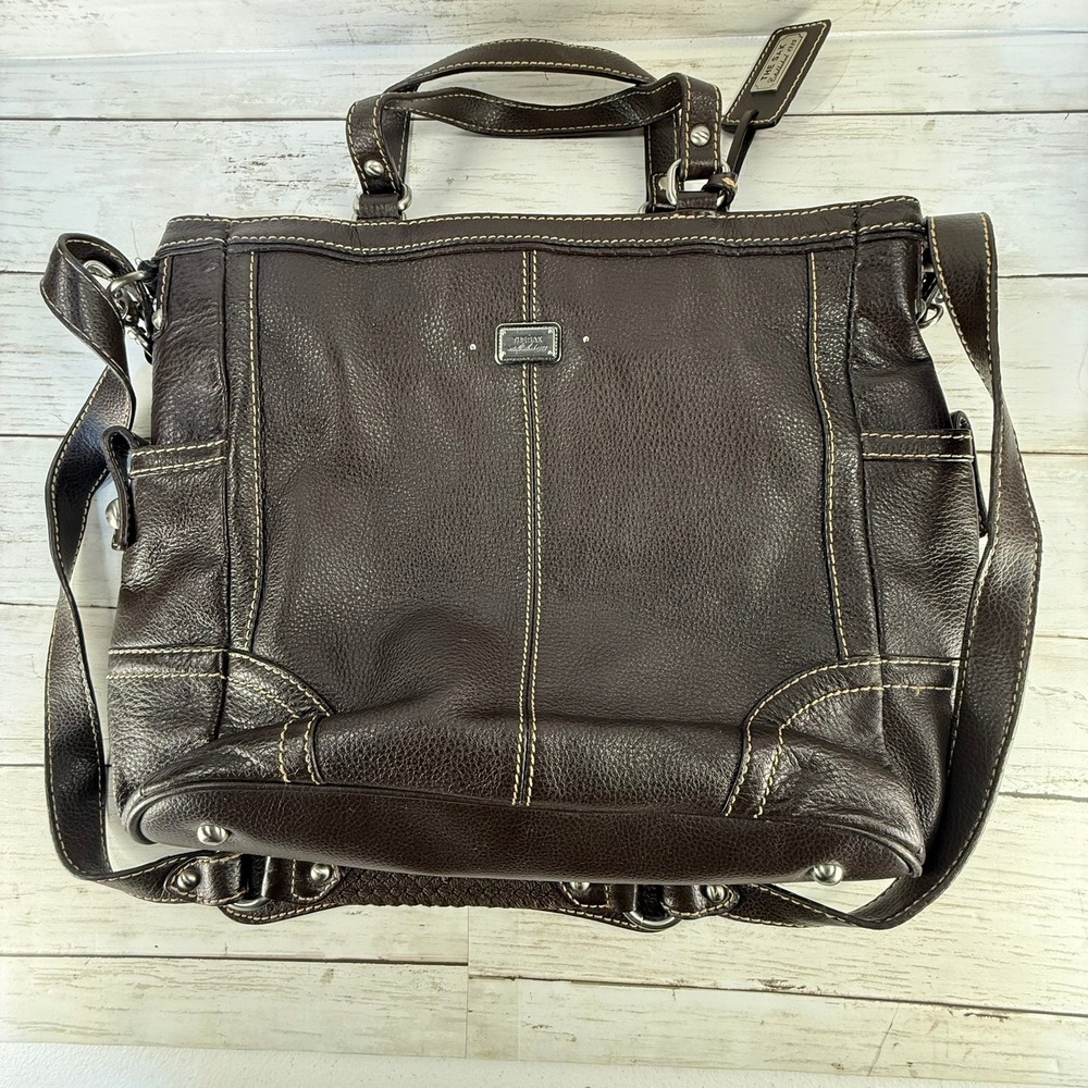 The Sak Collective Brown Pebbled Leather Tote Crossbody Bag Silver‎ Hardware